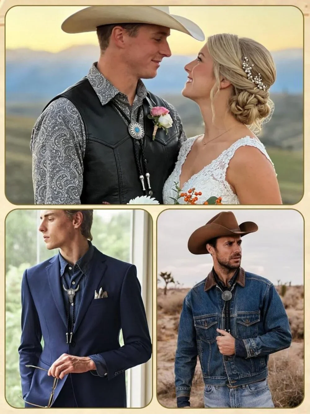 8-Piece Vintage Bolo Tie Set | Adjustable Western Leather Neckties | Cowboy